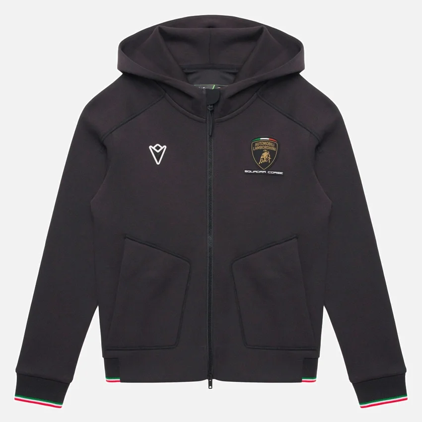 Automobili Lamborghini Squadra Corse Kid’s Black Tricolor Full-Zip Sweatshirt Automobili Lamborghini Squadra Corse Kid’s Black Tricolor Full-Zip Sweatshirt