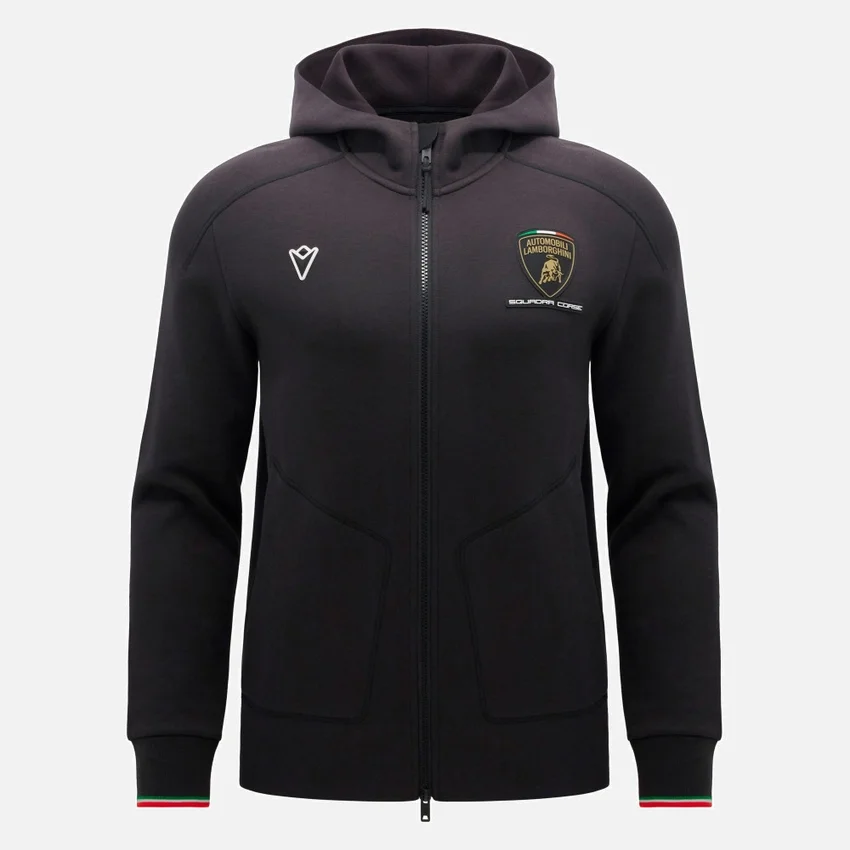 Automobili Lamborghini Squadra Corse Men’s Black Tricolor Full-Zip Sweatshirt Automobili Lamborghini Squadra Corse Men’s Black Tricolor Full-Zip Sweatshirt
