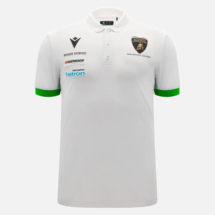 Automobili Lamborghini Squadra Corse Men’s White Polo Shirt Automobili Lamborghini Squadra Corse Men’s White Polo Shirt