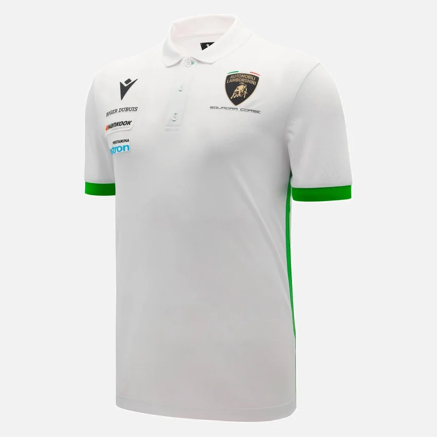 Automobili Lamborghini Squadra Corse Men’s White Polo Shirt Automobili Lamborghini Squadra Corse Men’s White Polo Shirt